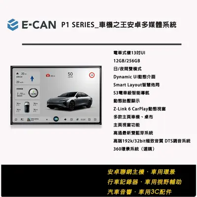 E-CAM P1 音質機種 高畫質 大螢幕 360 環景 視野輔助 車機之王 高規格 13吋 電車級聯網主機